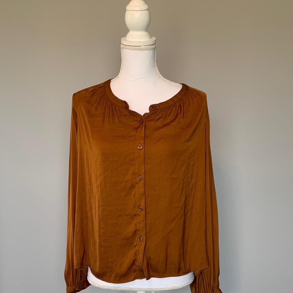 a new day Button-Front Blouse in Burnt Orange